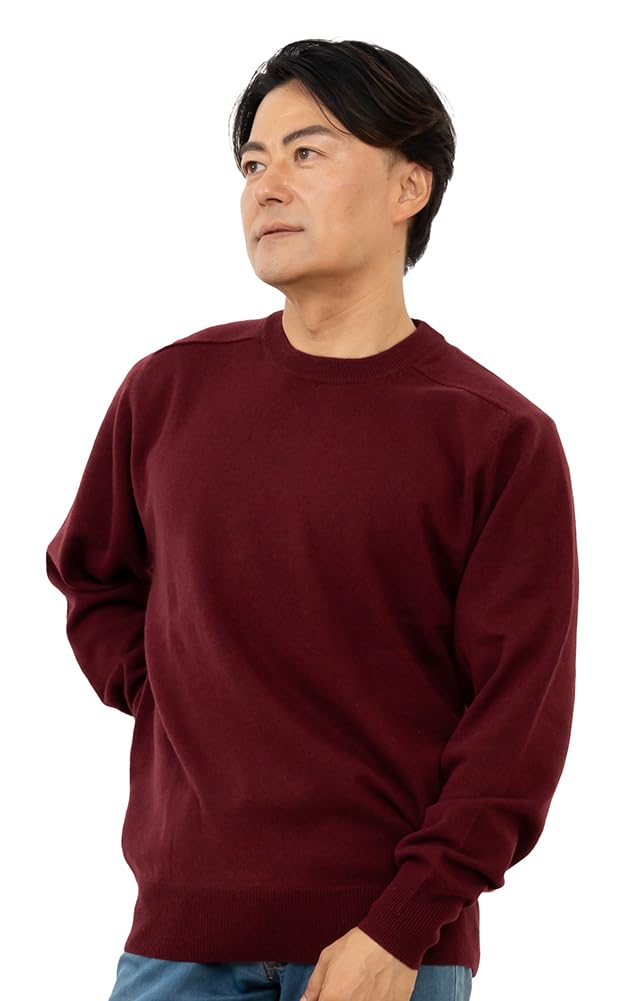 

HOSRICK Cashmere Crew Neck Officially Premium Quality Winter Solid Color 100% Men s Sweater, Color Burgundy, Size LL, Tested, Knitwear,