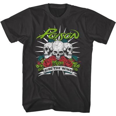 Poison Ride The Wind Herren T-Shirt Schädel Rosen Rockband Konzerttour