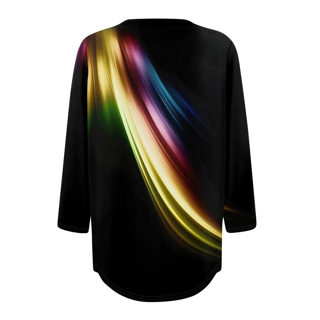 Omen's Fashionable Round Neck 3/4 Sleeve Printed Casual Basic Pleated Pullover T-shirt Top