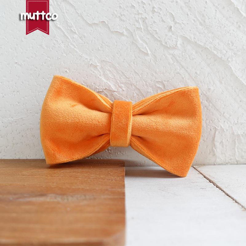 MUTTCO Orange Velvet Bow Tie Dog Collar Accessory UBT-147 XL (11*6cm)