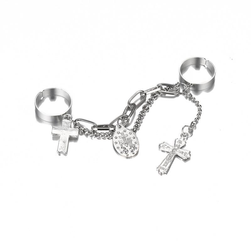 Chain Two-finger Conjoined Ring Creative Ins Cross Key Lock Open Ring Ring