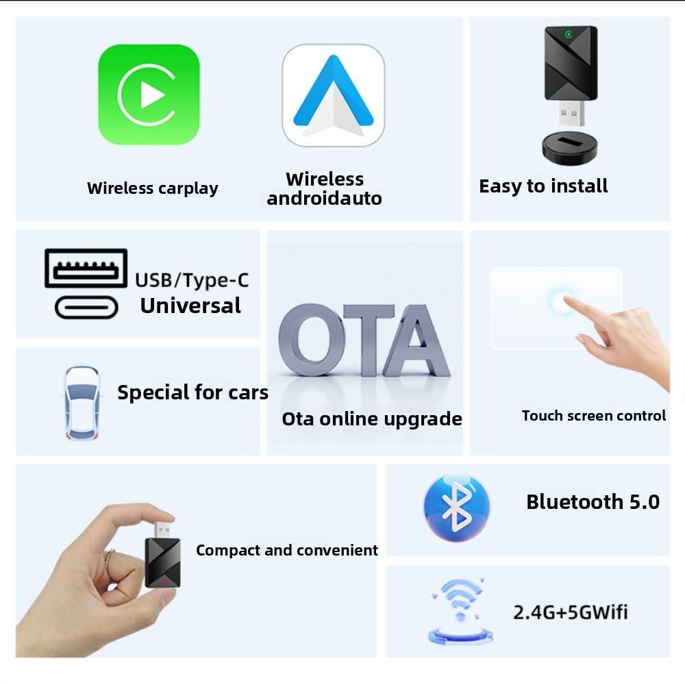 Wireless CarPlay Adapter Android Auto Box Convert Wired to Wireless for Car Multimedia System