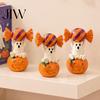 Halloween Ghost Figurine Figurine, Cute Sitting on Pumpkin Holding Candy Waterproof Sculpture Craft Statue, Spooky Resin Table Ornament for