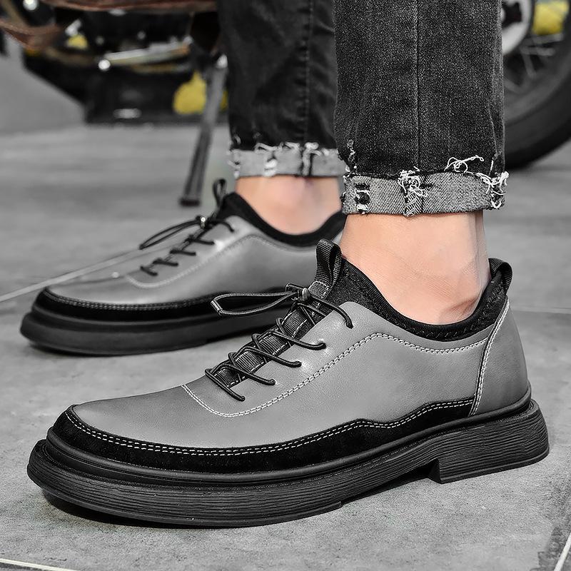

Spring fashion new British fashion brand casual shoes versatile leather business shoes gray simple formal men s shoes 38 серый