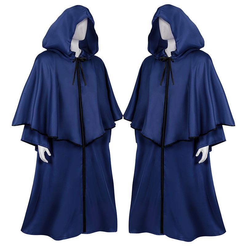 Halloween Hooded Cloak Medieval Cosplay Robe Dark Wizard Death Long Sleeve Costume
