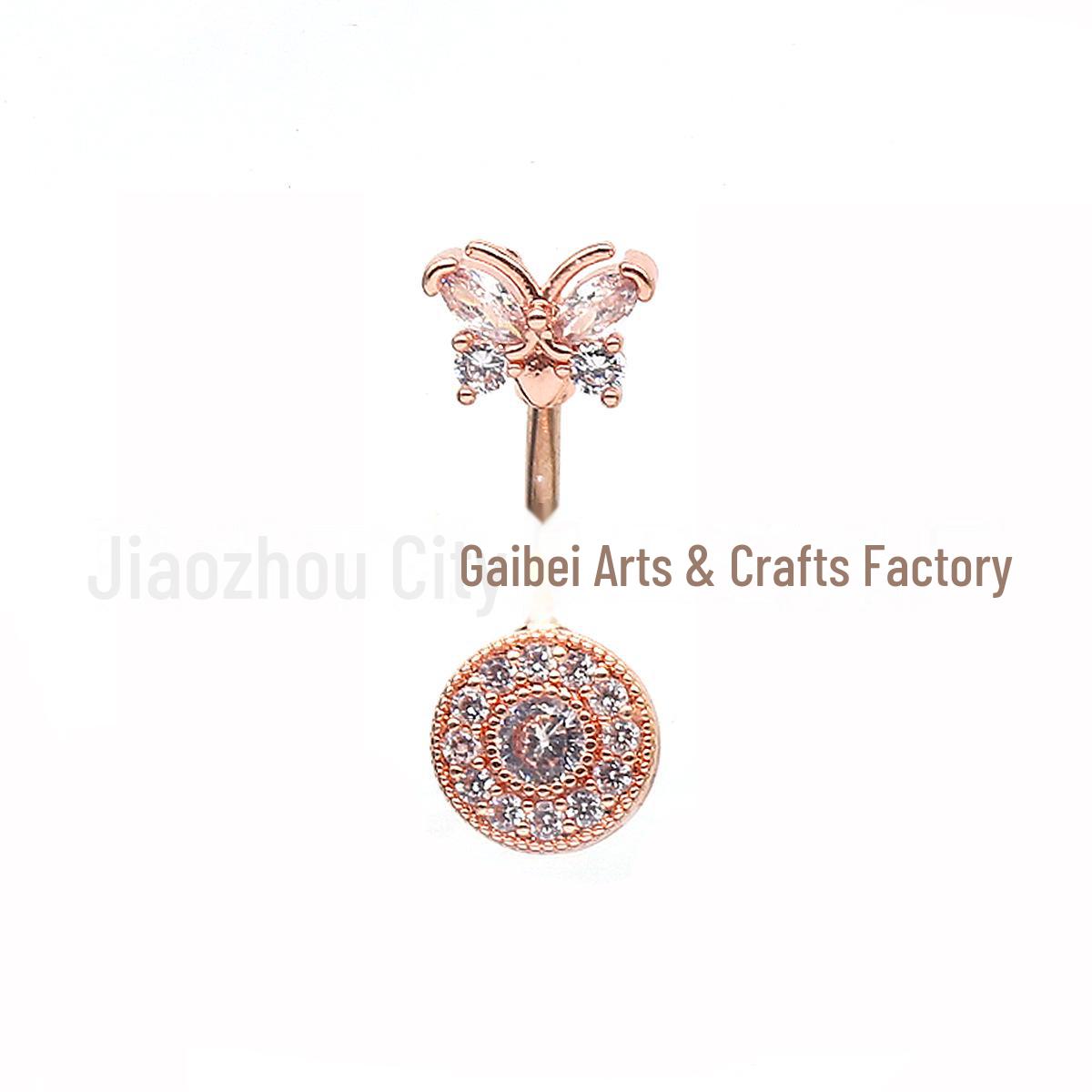 

Gaby Butterfly & Round Zircon Belly Button Ring Jewelry рожевий колір золота