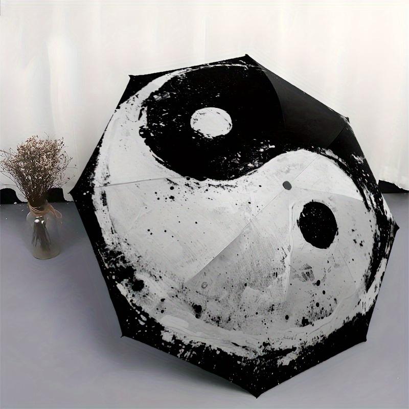 Yin Yang Symbol Art Print Poster Wall Decor Umbrella, Cute Umbrella with Cute Design, Portable 3-Fold Compact Umbrella for Men & Women, Valentine's Da