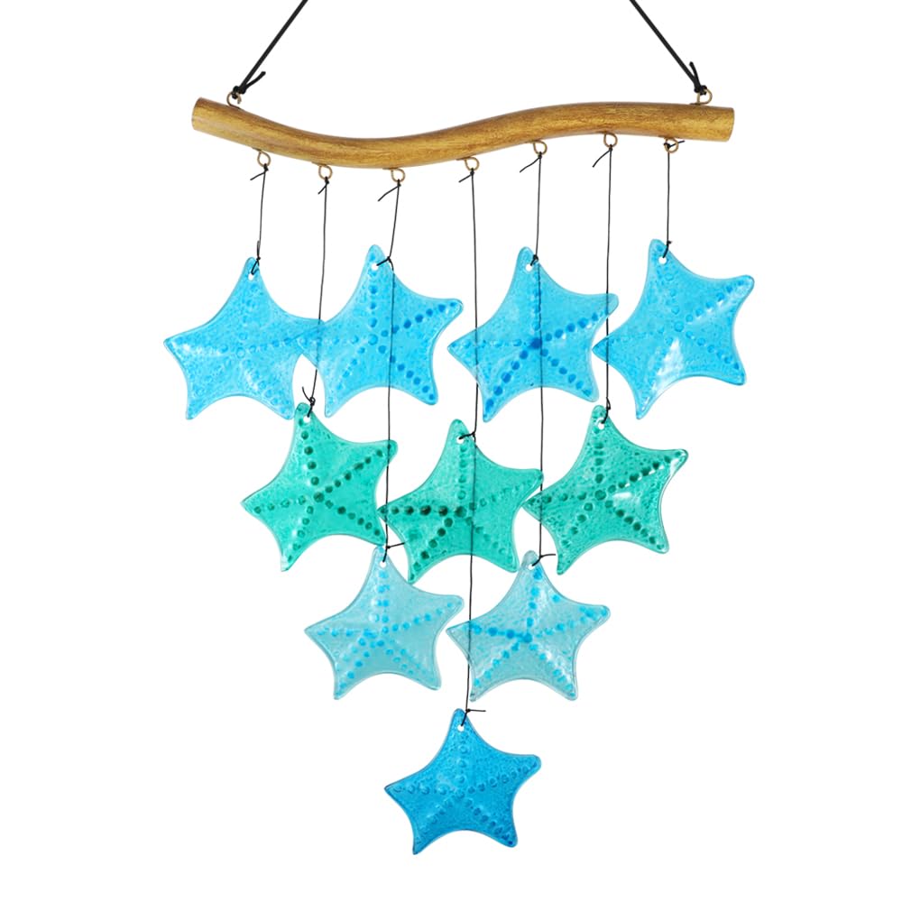 

Vindar Sea Glass Wind Chime for Outdoor Unique Blue Starfish Glass Wind Garden or Backyard Memorial Wind Christmas Gift for Grandmother or Birthday