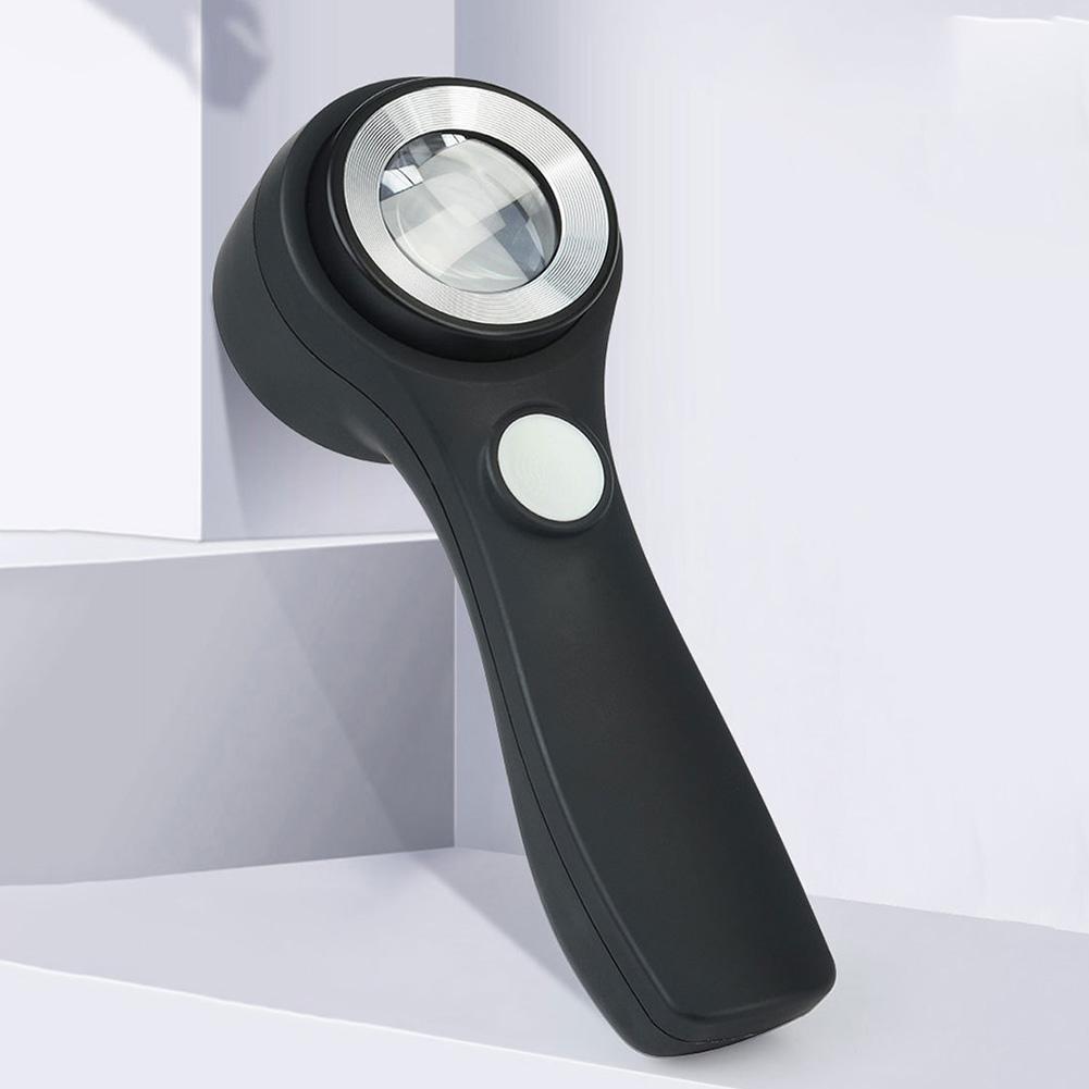 10X Handheld Illuminated Magnifier with 6 LED Light USB Rechargeable Microscope Reading Jewelry Loupe Portable Magnifying Glass