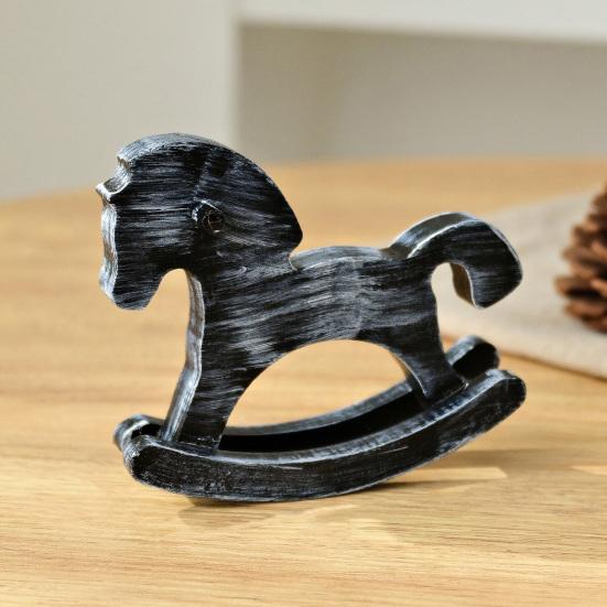 Hand-painted Wood Rocking Horse Figurine Vintage Miniature Rocking Horse Statue Home Office Living Room Desktop Decoration Ornament