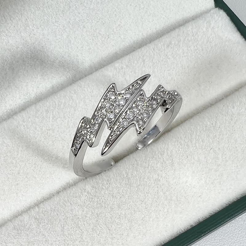 New Trendy Punk Hiphop Bling Zircon Lightning Opening Ring For Women Men Personality Design Adjustable Ring Cool Zircon