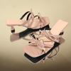 Fashion Bow-knot Thin-heeled Flip-flops Women's Outward Wear Summer Square Head Open Toe Temperament High-heeled Cool Mop