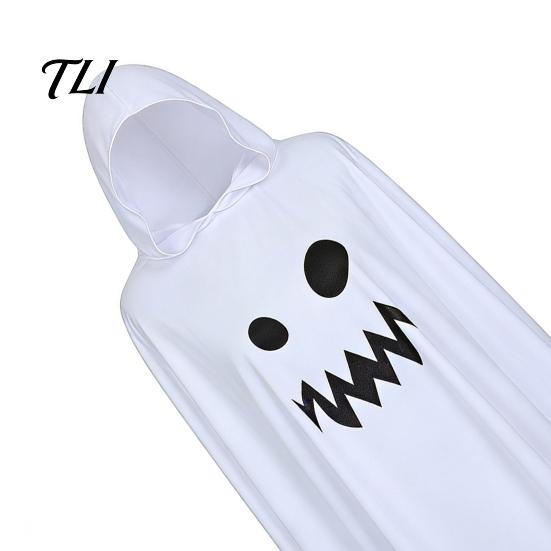 Schwarz-Weiß Geisterumhang Halloween mit Kapuze, Lockerer Schnitt Unregelmäßiger Saum Kostümparty Kleidung für Cosplay Party, Gruseliger Pullover Umhang Kinder Erwachsene