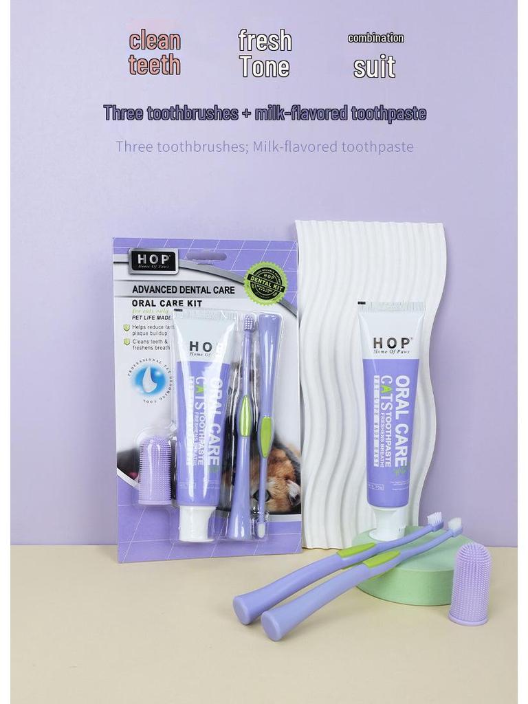 Sada ústní péče pro domácí mazlíčky: Sada kartáčků na zuby pro kočky s malou hlavicí & kartáčkem na prst - Štětiny s vysokou hustotou
