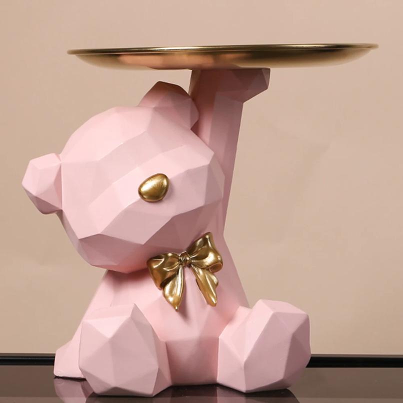 Storage Sculpture Entrance Crafts Geometric Bear Resin Desk Decoration Candy Sundries Household Supplies for Office Coffee Shop