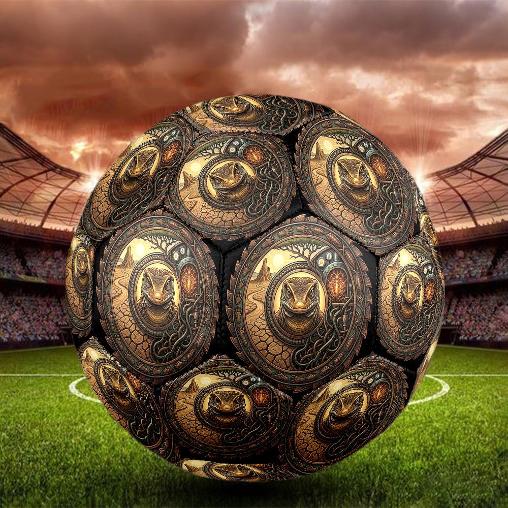 Steampunk Lizard Emblem Round Football Size 5 Adult Ball Suitable for Training Matches and Outdoor Team.