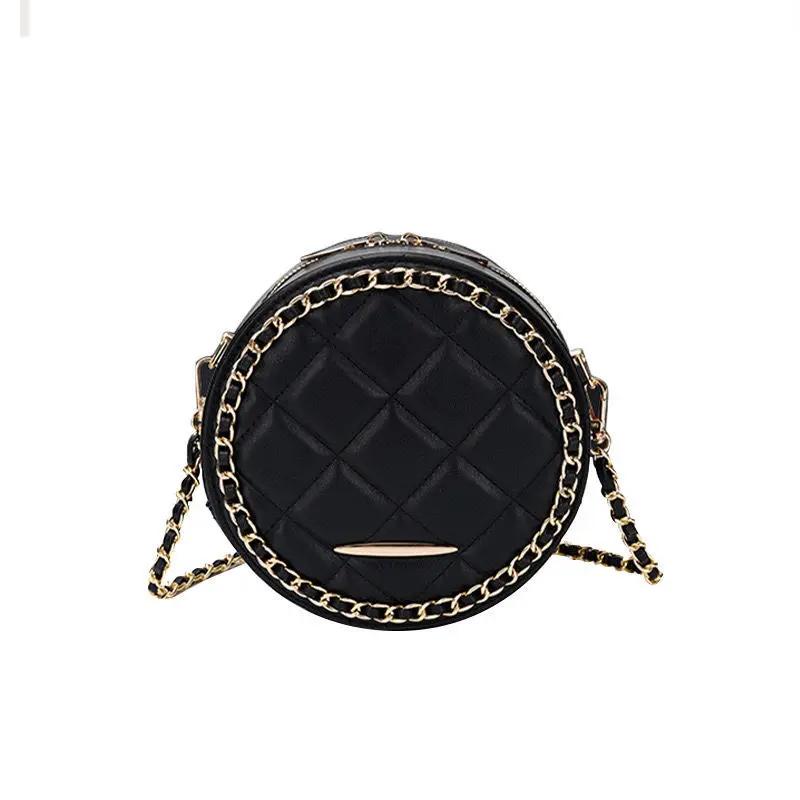 

Сумки через плечо из искусственной кожи с ромбовидным рисунком для женщин, маленькие, круглые, на одно плечо, повседневные, модные, на молнии, корейская мода