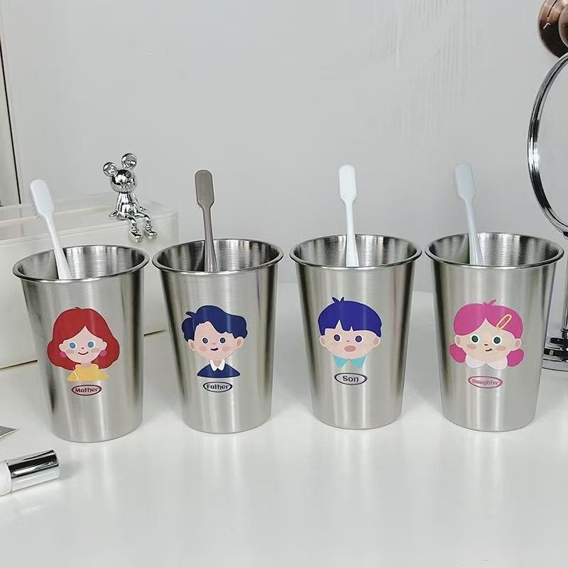 Question Mark Boys and Girls Thickened Anti-fall Stainless Steel Couple Toothbrush Cup Simple Mouthwash Cup Creative Wash Cup