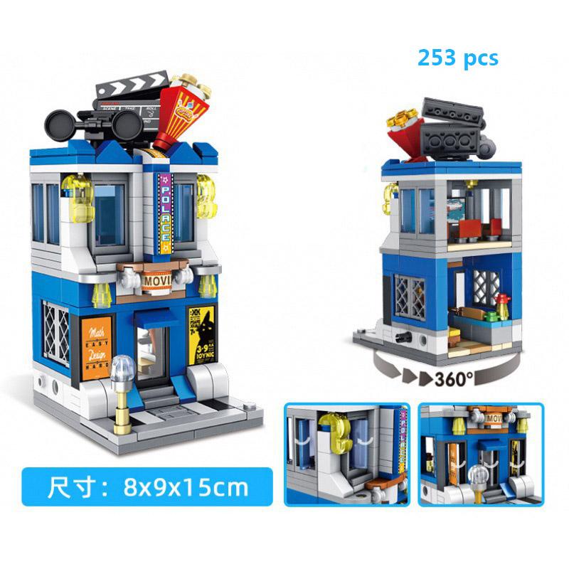 For Retail Store Architecture City Miniature Street VieBuilding Blocks House Food Shop Cafe Dinr Restaurant Model Toys