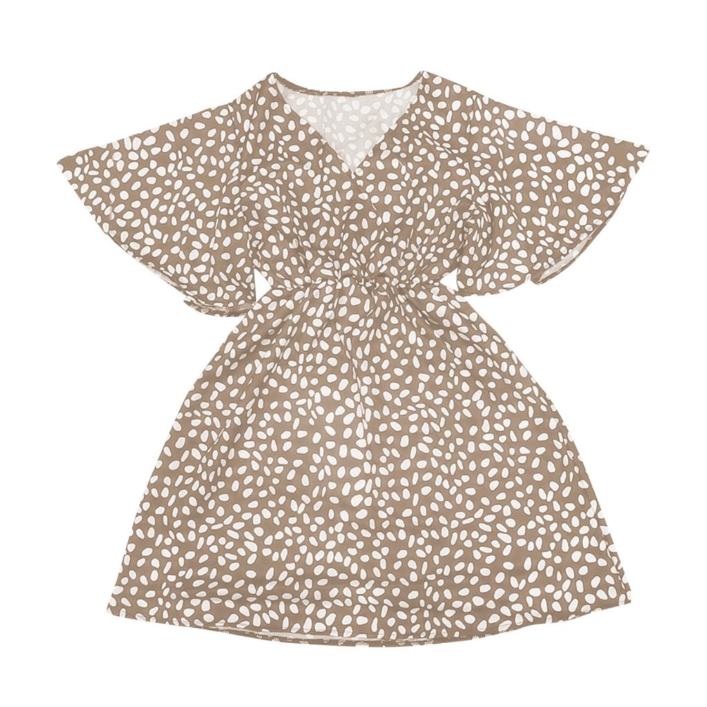 Women V Neck Belted Dress Short Sleeve Wrap Style Casual Loose Fit Printed Summer Dress with Waist Tie