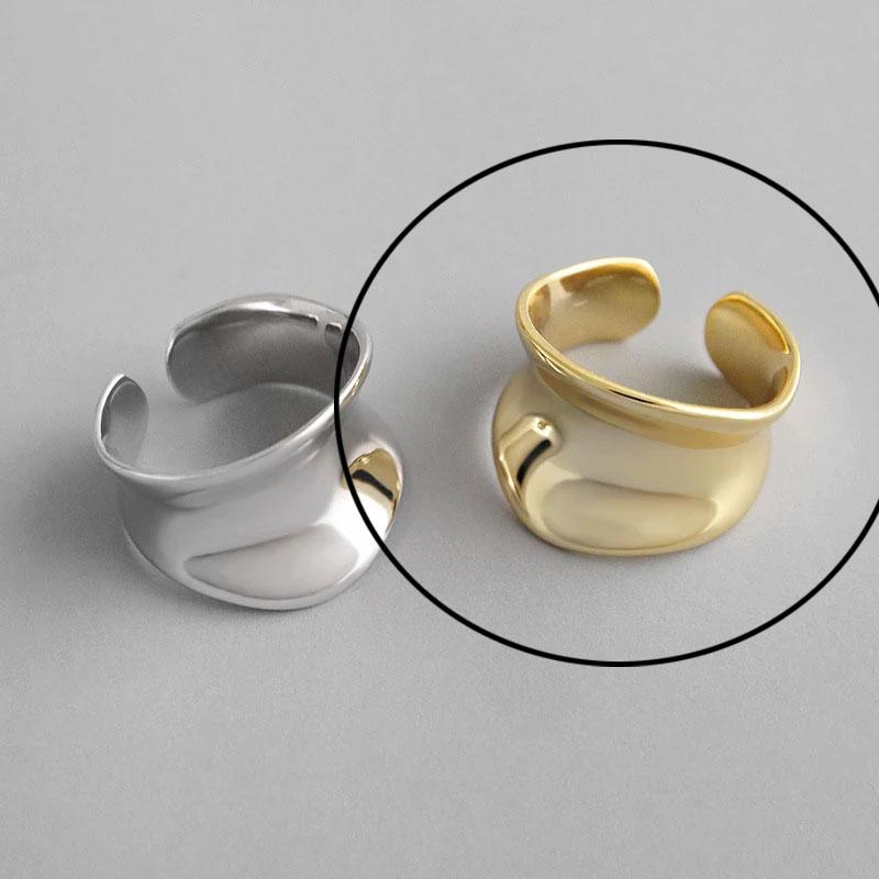 925 Silver Rings For Women Hollow Out Gold Color Temperament Personality Fashion Female Trendy Resizable Opening Rings