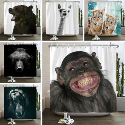 Tenda da doccia divertente 3d Tende da bagno Stampa animale Scimmia Orango Waterproof Poliestere per decorazione bagno grande 180x200cm