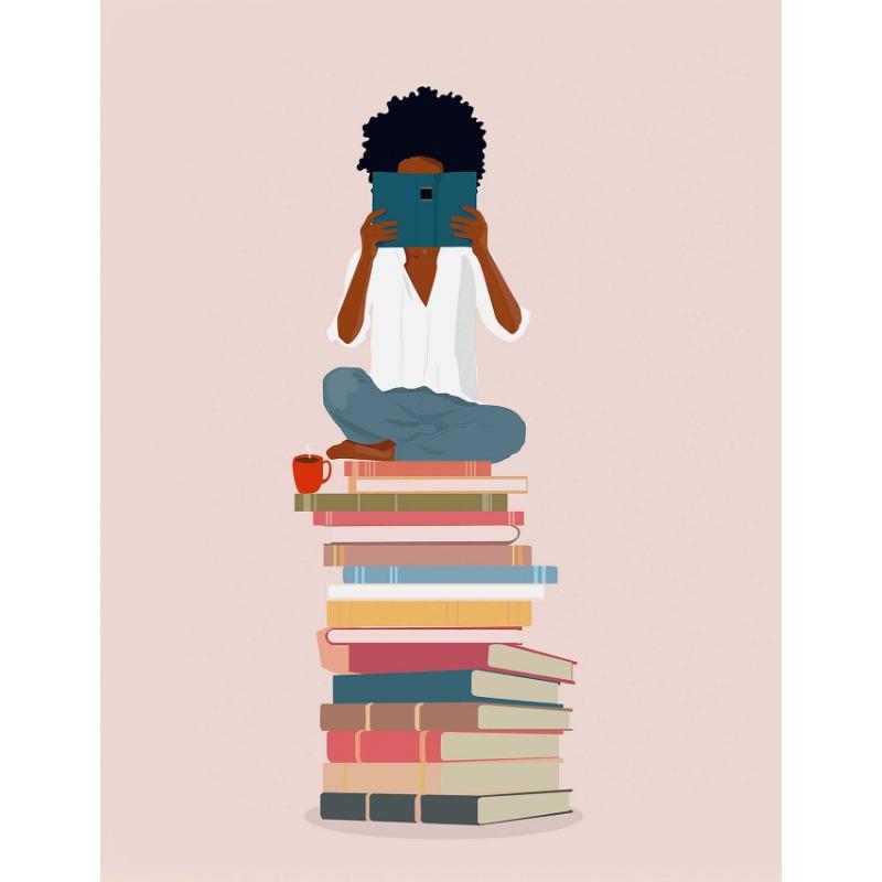 Minimalist Book Lover Girl Reading Beige Colors Nordic Poster Canvas Painting Wall Art Pictures Home Room Decor