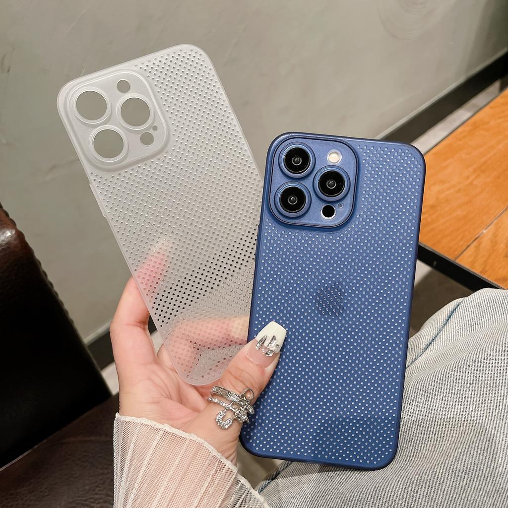 Luxusní prodyšné chladící pouzdro pro odvod tepla pro iPhone 15 14 13 12 11 Pro Max Mesh Hollow Ultra tenký obyčejný barevný kryt