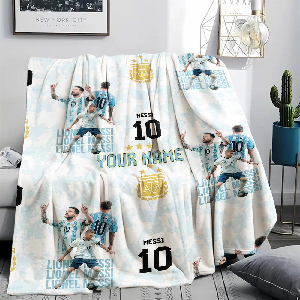 1PC Messi Custom Name Patterned Flannel Blanket Suitable For All Seasons For Home Decor Warmth And Comfort Gifts Holiday Present