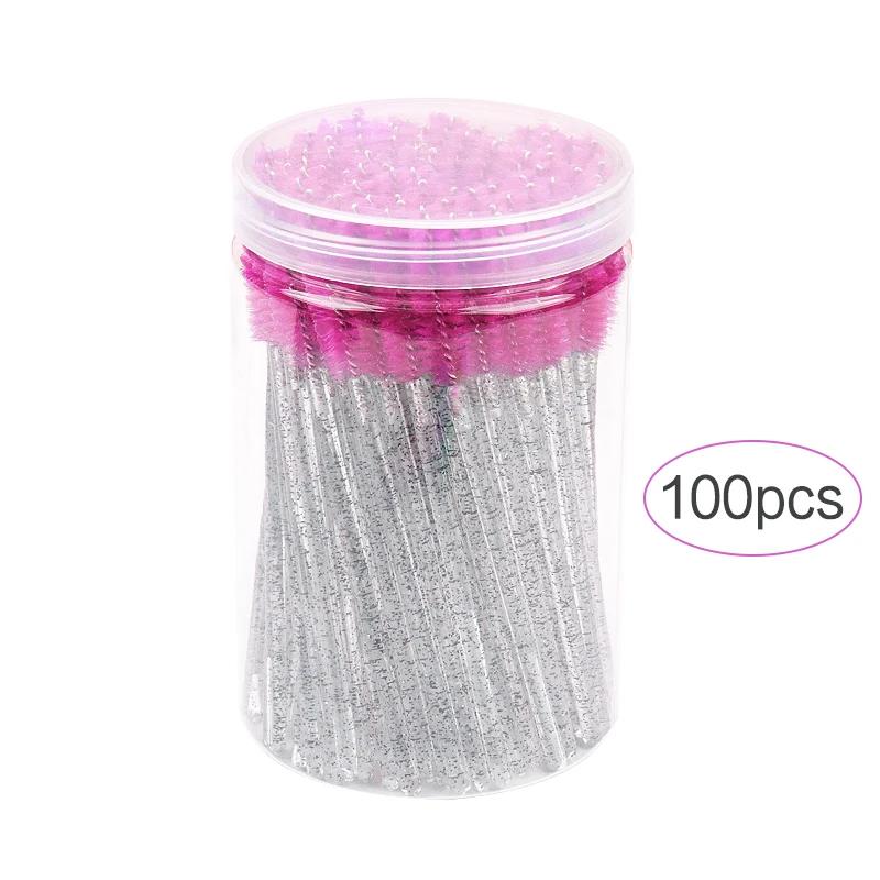 100pcs Disposable Eyelash Extension Makeup Brush Eyebrow Comb MicroBrush With Box Crystal Handle Mascara Wands Lash Lifting Tool