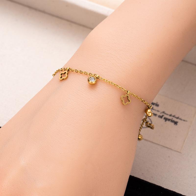 Stainless Steel Four-Leaf Clover Love Star Moon Zircon Bracelet Creative Niche Titanium Steel Pendant Bracelet Women'S Jewelry