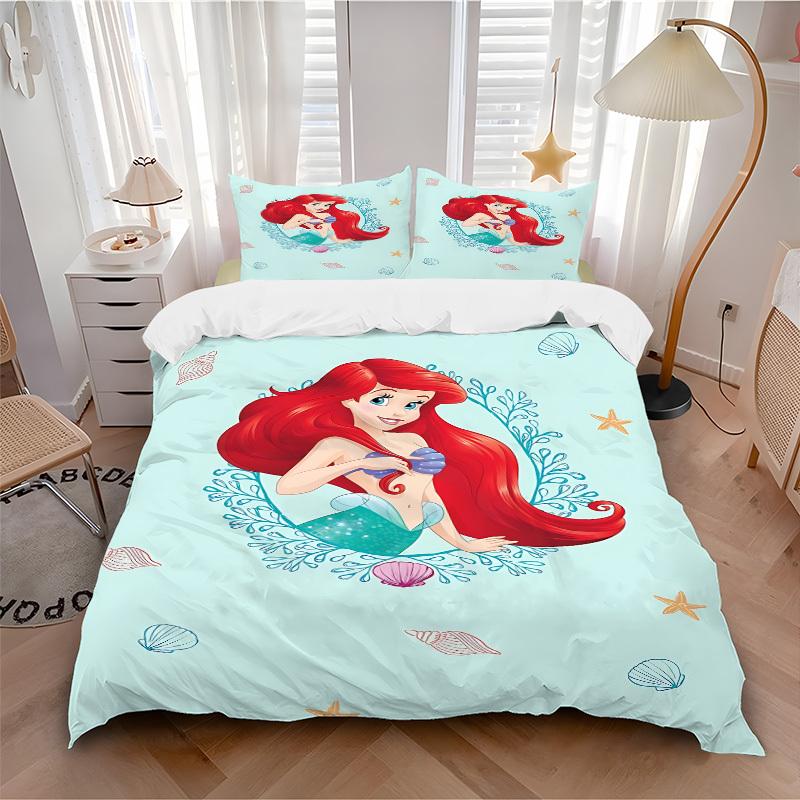 3pcs Mermaid Printed Bedding Set, Breathable And Soft, Machine Washable, Christmas Gift, Suitable for Bedroom Decoration, 108
