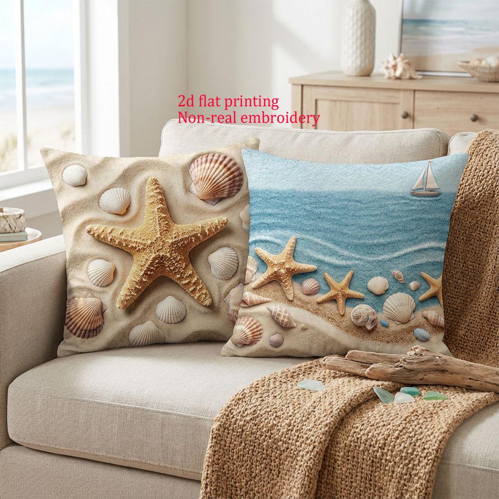 1/4pcs Coastal Beach Throw Pillow Covers with Starfish Seashell Sailboat Nautical Summer Ocean Home Decor Cushion cover