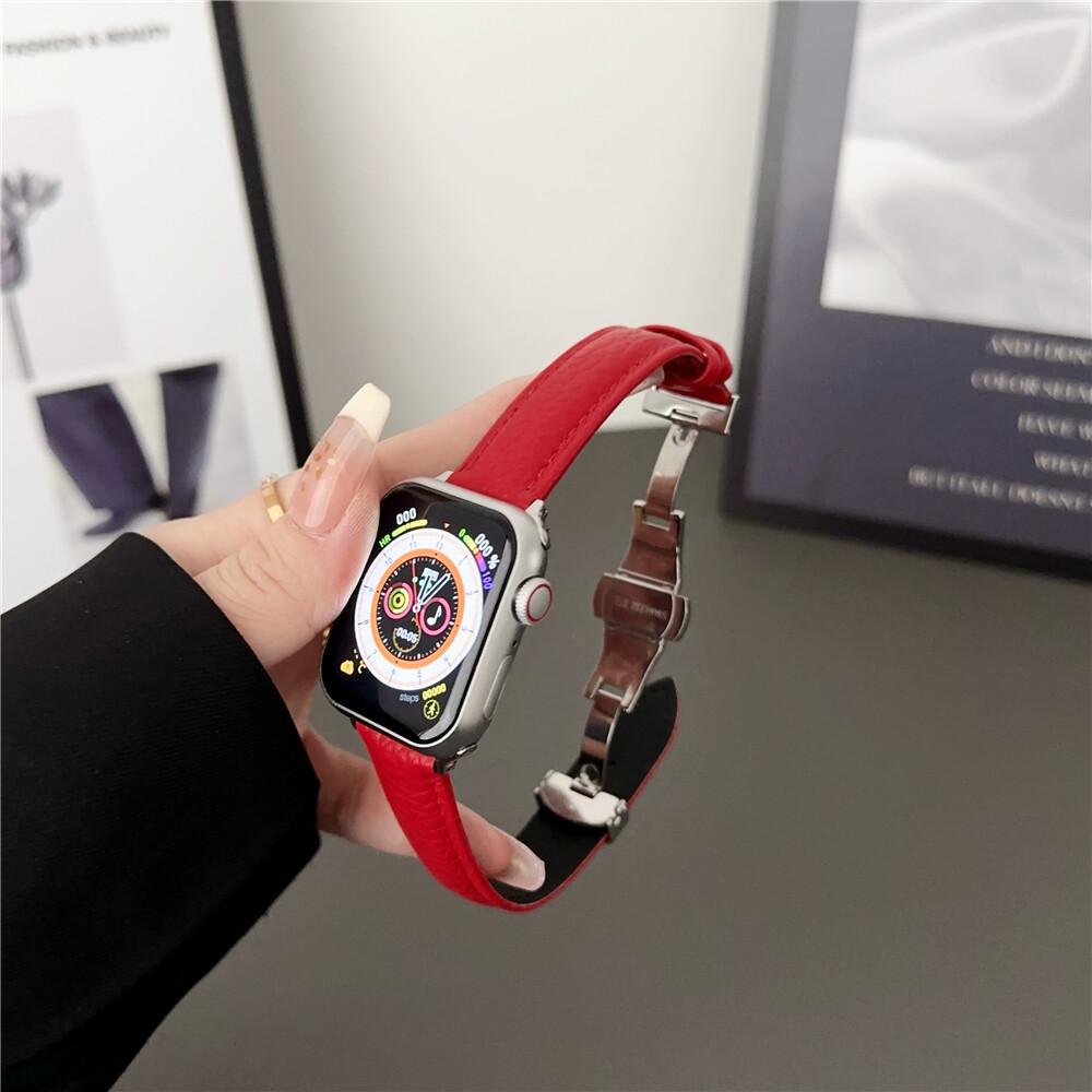Lederband mit Litschi-Muster für Apple Watch Series Ultra 49 mm Faltschließe Uhr für iWatch 9 8 7 6 5 4 3 2 se 41 mm 45 mm 40 mm 44 mm 38 42 mm Zubehör