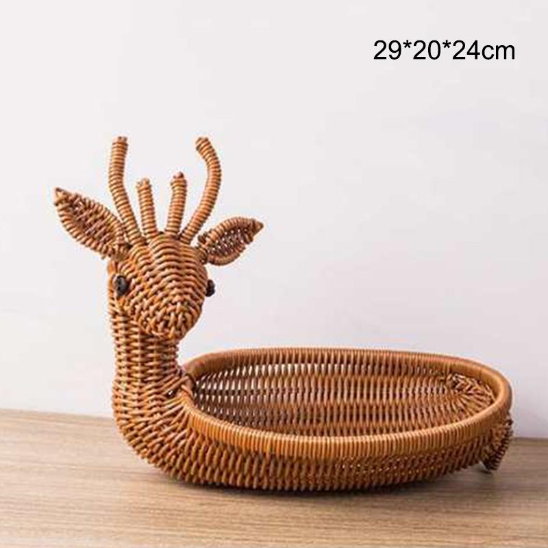 Handwoven Storage Basket Rattan Storage Tray Cute Wicker Basket Bread Fruit Breakfast Tea Picnic Basket Kitchen Storage Basket