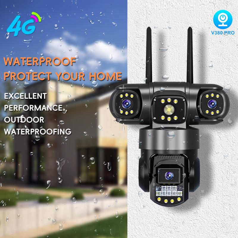 V380 Outdoor 4G HD Home Surveillance Camera with Triple Lens and Mobile Remote Access