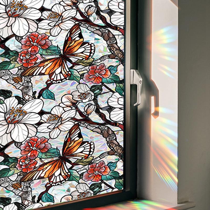 Window Privacy Film Decorative Stained Glass Window Film Sun Blocking Window Clings Static Cling Window Sticker Home Decoration