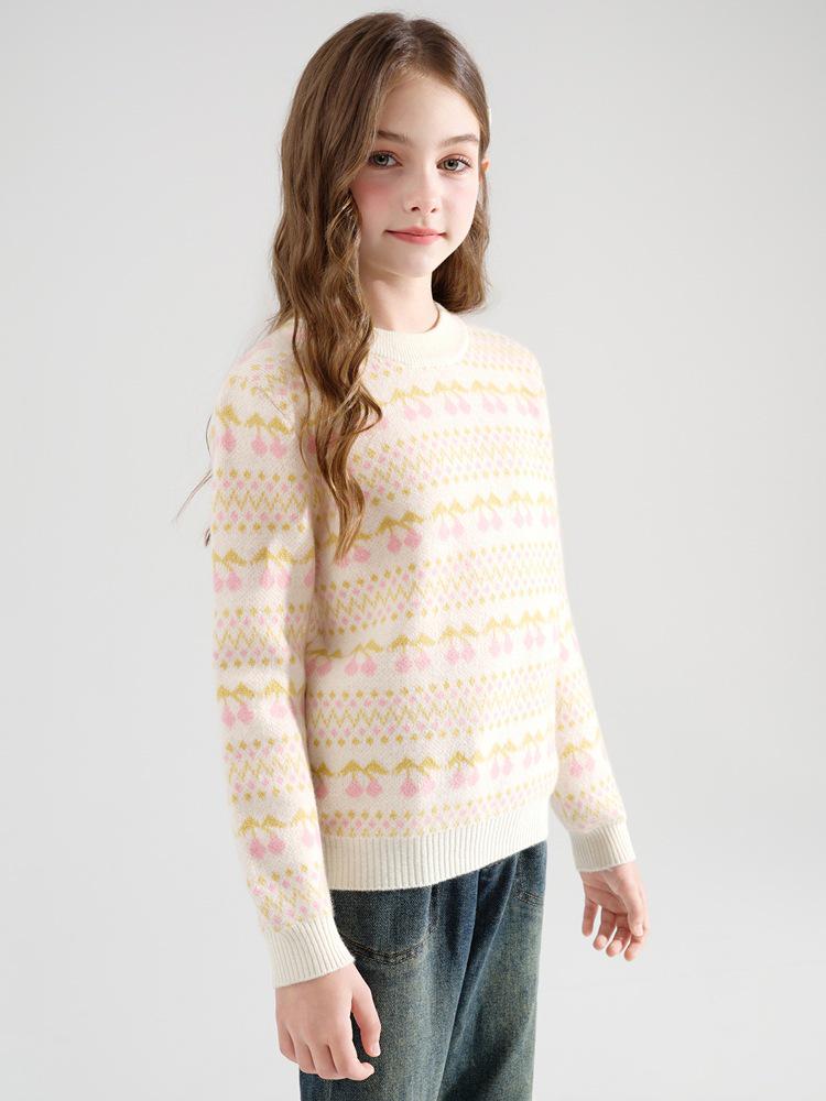 

2025 Girls Wool Sweater - Stylish Autumn/Winter Pullover for Medium & Large Children, Warm Long Sleeve Base Layer 160 cm рожевий/Вишня
