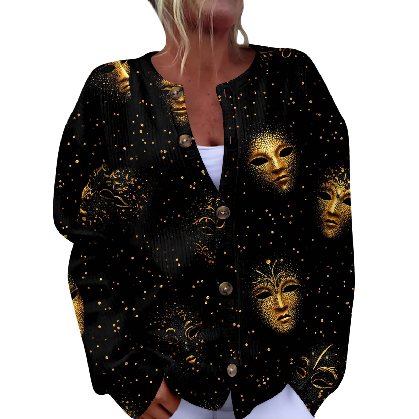 

Женский модный фестивальный вязаный кардиган с длинными рукавами и застежкой на пуговицы L