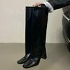 Winter Street Style Square Heels Women Knee-High Boots Fashion Cool Long Modern Booties Designer Shoes  De Mujer