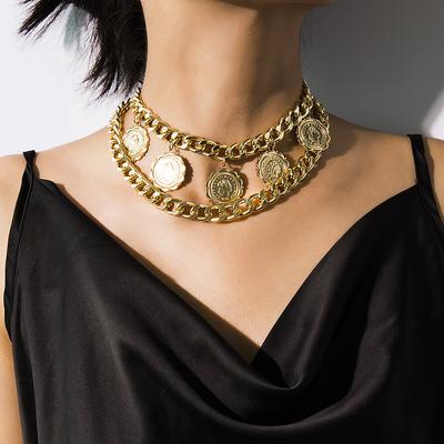 Collana a Catena Stratificata con Grande Ciondolo a Moneta per Donne Punk Catene Chunky Choker Collare 2022 Gioielli di Moda Accessori per il Collo