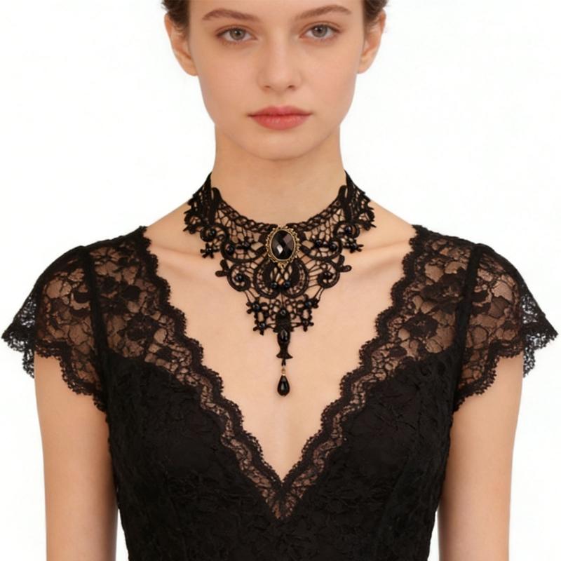 Elegant Beaded Lace Neck Piece Vintage Style Adjustable For Women Party Wedding Accessory