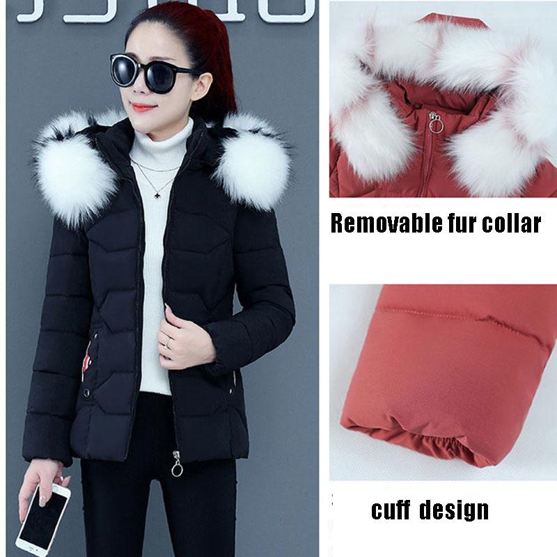 Damen Winterparka Übergröße Baumwollgefütterter Mantel Schmaler Langer Dicker Warmer Kapuzenmantel mit Kunstpelzkragen