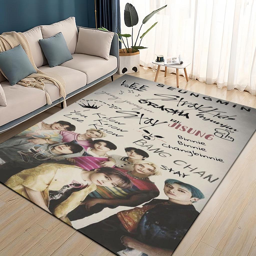 SKZ Kpop Stray Kids Star Cartoon 3D Carpet Rug for Living Room Bedroom Home Sofa Decoration,Kids Play Non-slip Floor Mat