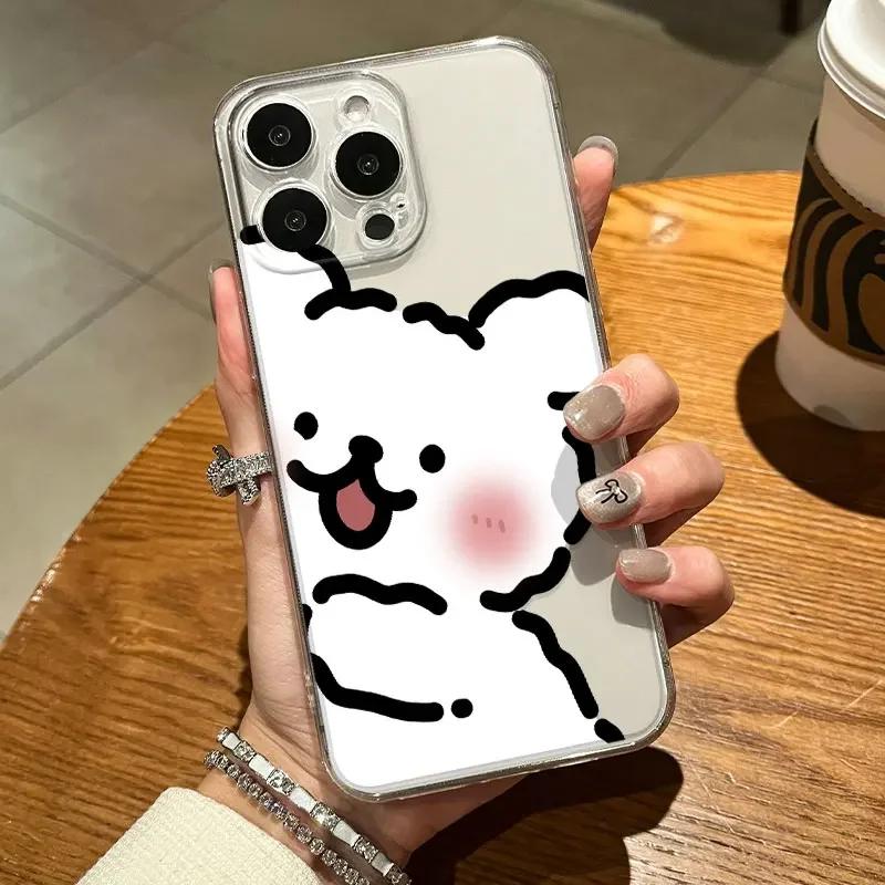Cute Cartoon Dog Couple with Bouquet Print Phone Case for iPhone 17 16 15 14 13 12 11 16E Series Pro Max Plus