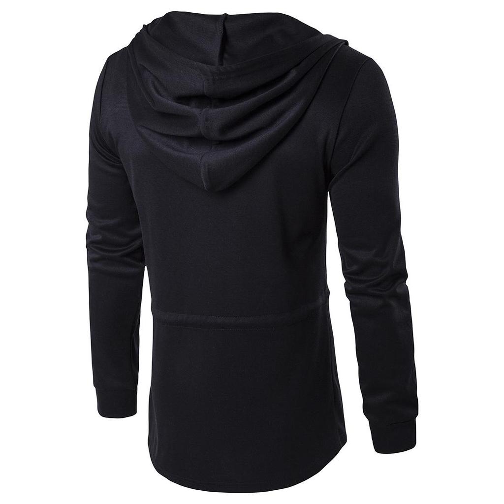 Men's Mid-Length Fleece-Lined Hooded Trench Coat - Dark Style Wizard Cape