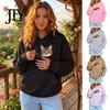 Casual Pullover Top Women Hoodie with Pet Pouch, Solid Color Hooded Sweatshirt Kangaroo Cat Pouch Pocket Pocket, for Carrying Small Dogs Cats