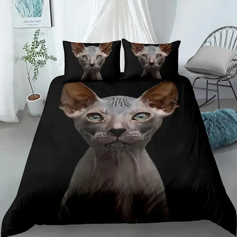 Canadian Sphynx Cat Soft Duvet Cover King Quen Lovely Pet Kity Beding Set Young Boys Tens Adult Peoples Lovely Animal Soft Polyester Comfortable Quilt