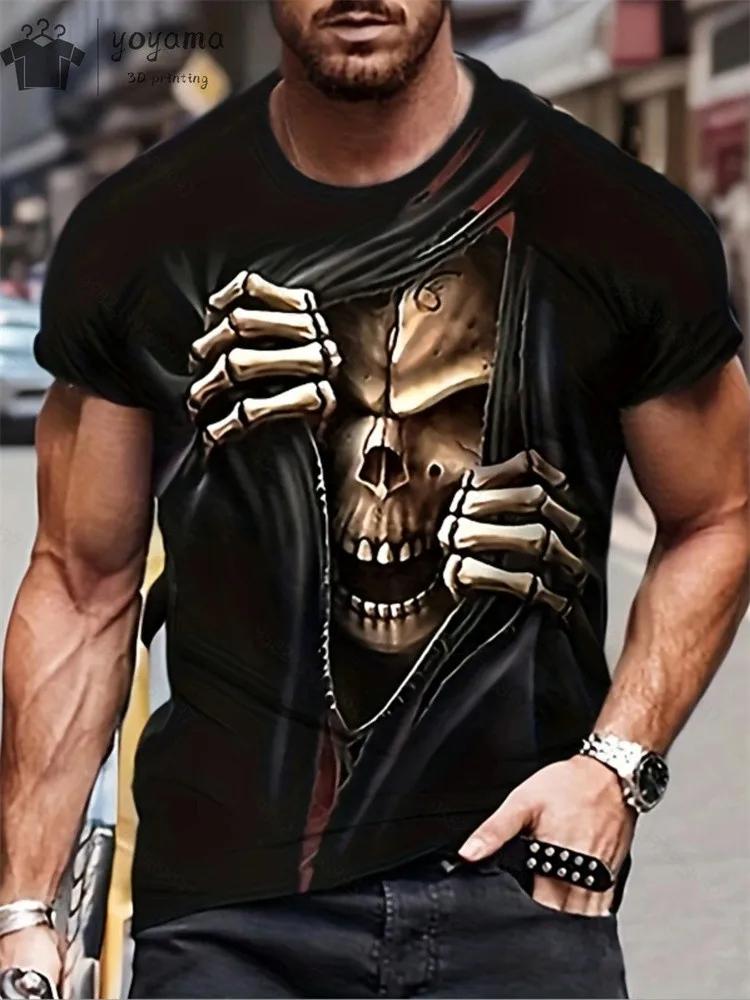 New Men's Horror Skull Print T-Shirt 3D O-Neck Short Sleeve Fashion Oversized T-Shirts Men's Summer Street Clothing