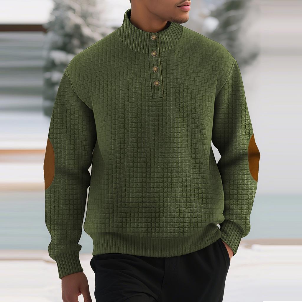 Men's Outdoor Leisure Sports  Small Checkered Stand-up Collar Long-sleeved Pullover Button-up Outdoor Sweatshirt